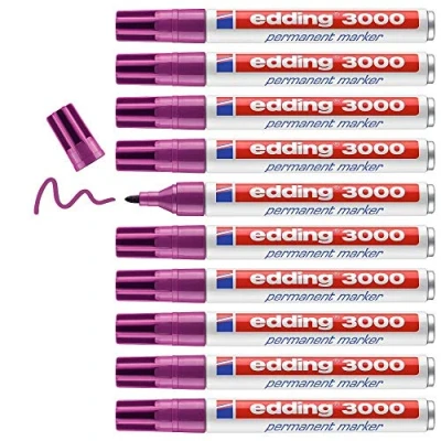 Imagen de edding 3000 marcador permanente magenta 10 rotuladores punta redonda 1,5 3 mm indeleble de secado rápido resistente al agua y a los borrones cartón plástico madera metal tela universal