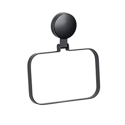 Imagen de WENKO Anillo toallero Static Loc Plus «Pavia» en negro, toallero, fijación sin taladrar, sujeción por adherencia estática sobre superficies lisas e impermeables al aire, 18,5 x 2 21 cm, acero mate