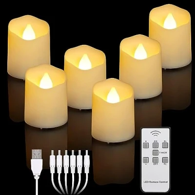 Imagen de ZIYOUDOLI 6 Velas Led Recargables USB con Temporizador de Control Remoto Distancia, Vela Efecto Llama,Luz Blanca Cálida Electrica, Regulable, Adecuadas para Navidad Fiestas Decoración del Hogar