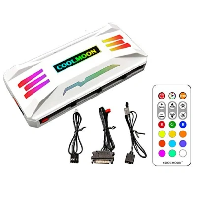 Imagen de KLLsmDesign controlador de temperatura, adaptador luz RGB con control remoto, 8 puertos velocidad ventilador 4 pines 10 A 5 V y 3 magnético (blanco)