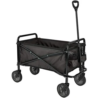 Imagen de Amazon Basics Carreta plegable para jardín y aire libre con bolsa de cubierta, negro