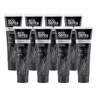 Imagen de Ecodenta Pasta de dientes Carbón activado blancos sin flúor 8 Pack I Negro Pastas dentales Blanqueamiento Black Activated Charcoal Teeth Toothpaste 8x100ml