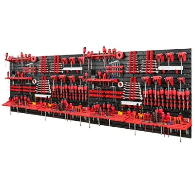Imagen de Panel organizador de herramientas 2304 x 780 mm, set con 116 soportes para pared perforada, sistema almacenamiento, estantería pared, taller