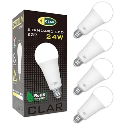 Imagen de CLAR Bombillas LED E27 Luz Fria, Bombilla Blanco Frio, 6500K, E27, LED, 24W (Pack 4)