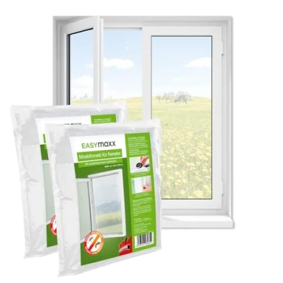 Imagen de EASYmaxx Mosquitera para ventana, montaje sin agujeros, protección contra insectos cortable, hasta 130 x 150 cm, mosquitos, cinta autoadhesiva [2 unidades]
