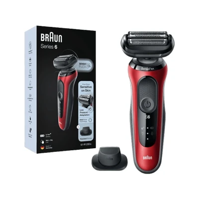 Imagen de Afeitadora Braun Series 6 61 R1200S, 3 Cuchillas, eléctrica para barba, EasyClick, Wet &amp; Dry, Rojo