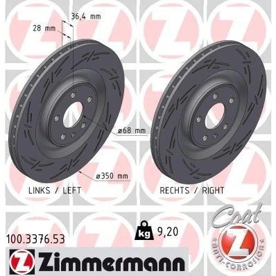 Imagen de ZIMMERMANN 100.3376.53 Disco de freno 350 28 6/5 5 112 ventilación interna, ranurado revestido altamente carbonizado AUDI: Q7, Q8