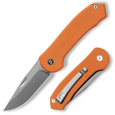 Imagen de FUJUNI 7,25 cm Cuchillo Plegable,Navaja Pequeña en Acero VG10 y Mango G10, Navaja de Bolsillo, Rodamientos Cerámicos,Navaja Plegable,Clip Para Cinturón, Hombres Mujeres,Naranja