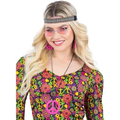 Imagen de Smiffys Kit hippy, con banda para el pelo, gafas y joyas