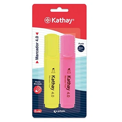 Imagen de Kathay 86211953. Pack de 2 Subrayadores, Color Amarillo y Rosa, Punta Biselada 4mm