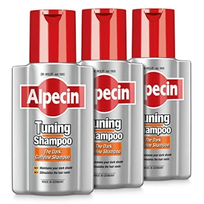 Imagen de Alpecin Tuning Shampoo 3x 200 ml I Champu reserva el color de los cabellos oscuros y favorece crecimiento natural del cabello Coffein black Hair treatment for Men