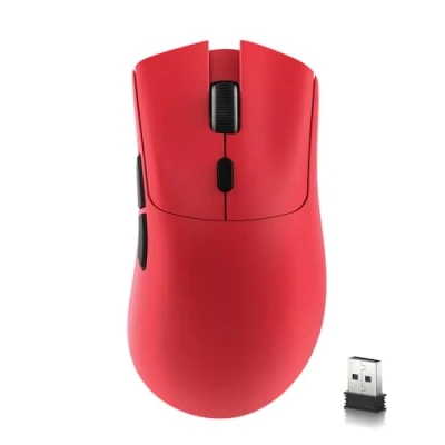 Imagen de MAMBASNAKE R1 Ratón inalámbrico Ligero para Juegos, 2,4 GHz/Bluetooth/conectividad por Cable, 5 Botones programables, 6 dpi Ajustables hasta 18000, Sensor óptico PixArt PAW3311 PC/portátil Rojo