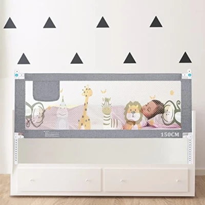 Imagen de Sentasi Barrera Seguridad Cama Niños Portatil 150cm, Barandilla Anticaída con Elevación Vertical/Doble Cierre De Seguridad/Ajustable En Altura 1 Lado