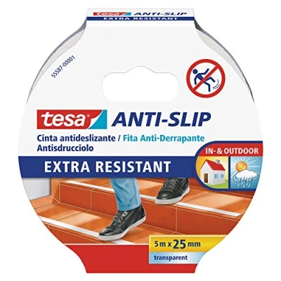 Imagen de tesa Cinta Antideslizante , Adhesiva para Interiores y Exteriores adecuado Escalones, Rampas Suelos Resbaladizos Transparente 5 m x 25 mm