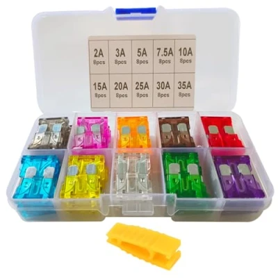 Imagen de FULARR 80Pcs Profesional Coche Camión Barco Fusibles, Estandar Cuchilla Fusibles Surtido Kit, con Fusible Extractor &amp; Almacenaje Caja 2A 3A 5A 7.5A 10A 15A 20A 25A 30A 35A