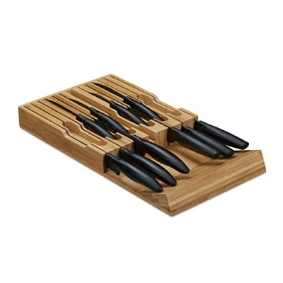 Imagen de Relaxdays 10032152 Organizador Cajón 12 Cuchillos Picadores, Bloque Posacuchillos Horizontal, 4,5 x 43,5 23 cm, Bambú, Natural