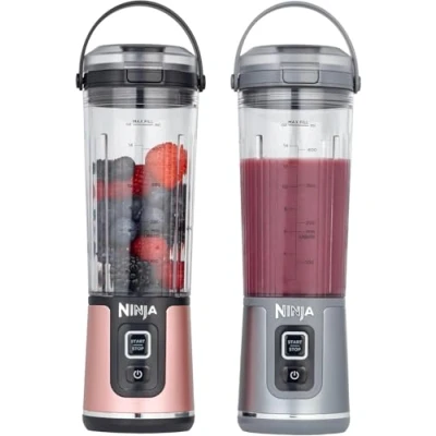 Imagen de Ninja Blast 2x Batidora portátil de 530 ml, tapa a prueba fugas y boquilla, pequeña, potente, sin cable, smoothies, batidos, hielo fruta congelada, dorado rosa plateado metalizado, BC151UKEUGV