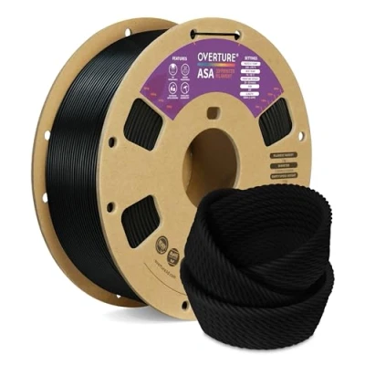 Imagen de OVERTURE Filamento ASA 1.75mm 1kg(2.2 lbs), Para Impresora 3D, Resistente al Calor y a la Intemperie, Precisión Dimensional +/ 0.02mm(Negro)