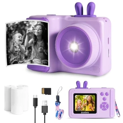 Imagen de cámara de impresión instantánea para niños, digital Navidad, regalos cumpleaños niñas y cámaras video digitales HD 1080P niños pequeños, portátil, juguete