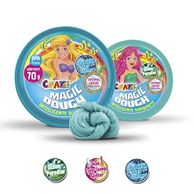 Imagen de CRAZE Intelligente Superknete für Kinder MAGIC DOUGH Inteligente para niños Mermaid green 80g en lata BPA sin gluten 12826, individual, colores surtidos