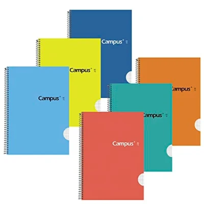 Imagen de Campus Cuadernos A5+ Cuadrícula 4mm, Tapa Dura, 80 hojas, Pack de 6 blocs perfectos para uso escolar, oficina y hogar, Colores Surtidos (6 unidades)