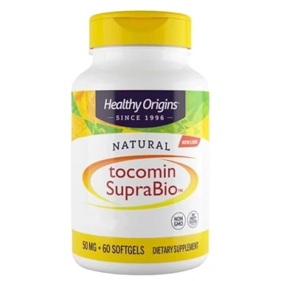 Imagen de Healthy Origins, Tocomin Natural SupraBio, 50mg, 60 Cápsulas blandas, Probado en Laboratorio, Vitamina E, Sin Gluten, Soja, No GMO