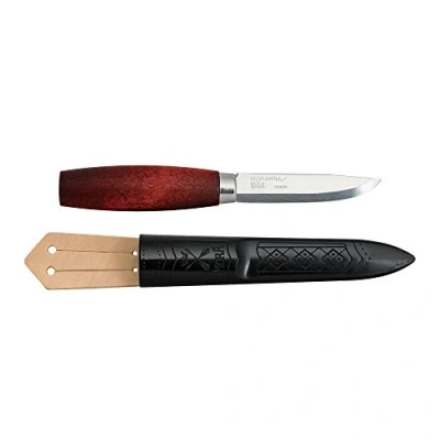 Imagen de Morakniv Unisex Adult Classic 1/0 con hoja de acero al carbono 7,6 cm, mango madera abedul marrón rojizo y vaina polímero correa cuero 13603, multicolor, estándar