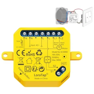 Imagen de LoraTap Interruptor Persianas WiFi, Relé de Temporizador Inteligente para Cortina Eléctrica, Control Remoto con Aplicación Teléfono, Voz Alexa y Google Assistant, 300W