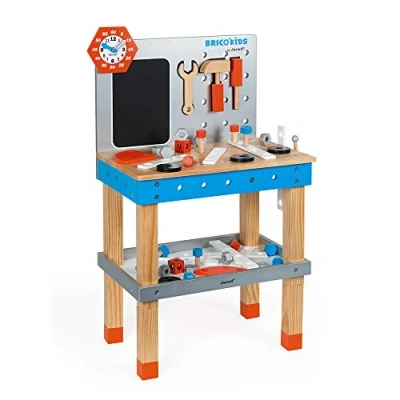 Imagen de Janod Brico&#039;Kids Banco de Trabajo Gigante en Madera, Juguete Imitación, 40 Accesorios y 3 Herramientas Incluidas, Azul Rojo Desde Los Años, J06477