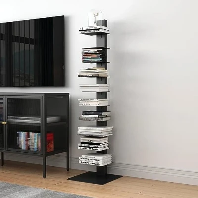 Imagen de [en.casa] Librería Eksjö con 10 Estantes para Libros CDs DVDs Estantería CD de Niveles Moderna Resistente Acero 150 x 39 cm Negro Mate