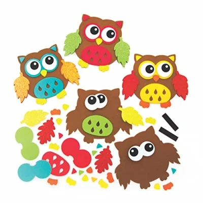 Imagen de Baker Ross FE650 Kit de imanes búho otoñal, paquete 8, haz tus propios imanes, propias decoraciones, actividades creativas para niños, amarillo, verde, rojo
