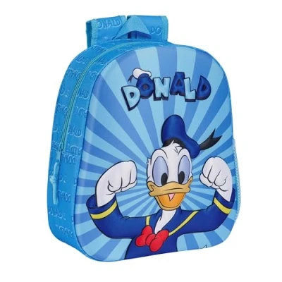 Imagen de Safta DONALD Mochila Escolar, con Diseño 3D, Adaptable a Carro, Ideal para Niños de Diferentes Edades, Cómoda y Versátil, Calidad Resistencia, 27x10x33 cm, Color Azul