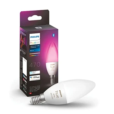 Imagen de Philips Hue 929002294204 Bombilla Inteligente, B39 E14, Luz Blanca y de Colores, 5.3 W, Compatible con Alexa Google Home, 1 Unidad (Paquete 1)