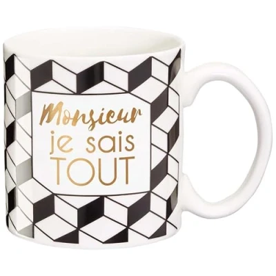 Imagen de LA CARTERIE Draeger Taza Original de té para Regalar a Sus Seres Queridos café en Porcelana Fina 350 ml 8 cm diámetro x 8,5 Altura Sr. Lo sé Todo