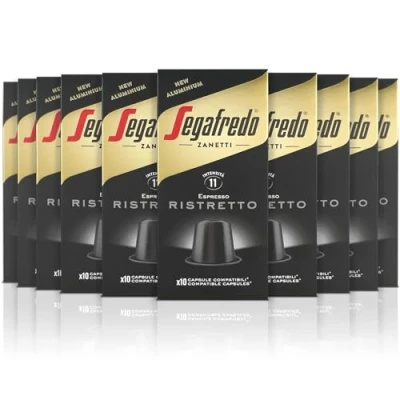 Imagen de Segafredo Zanetti 100 Cápsulas de Aluminio Compatibles con Nespresso Café Ristretto Sabor Decidido y Cuerpo (10 Cajas 10 Cápsulas) Adecuadas para Máquinas Original