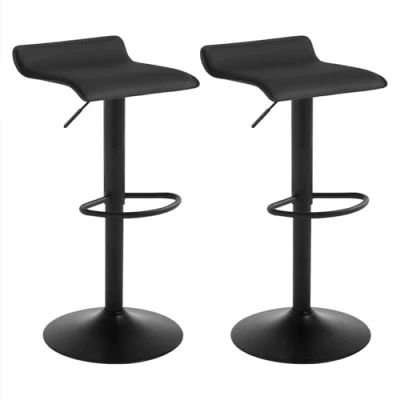 Imagen de WOLTU 2X Taburete de Bar Acero Cromado Piel Sintética Sillas Alta Cocina Silla Comedor, Paquete 2 Unidades Negro