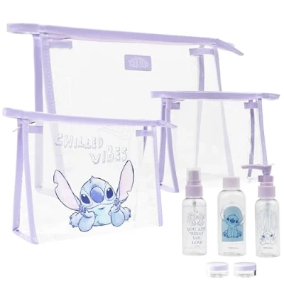 Imagen de Disney Stitch Kit Viaje, Incluye Bolsas de Maquillaje, Botellas Recargables y Potes Cosméticos