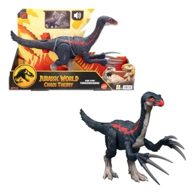 Imagen de Mattel Jurassic World Teoría del Dinocaos Slash N Roar Tericinosaurio Figura de acción dinosaurio juguete con sonido y garras ataque, juego digital, JCG17