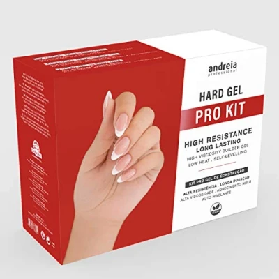 Imagen de Andreia Professional Hard Gel Kit PRO para Uñas con Claro, French Builder Blanco, Ultrabond Primer, Capa Superior, Extra Glow, Prep Clean Cleanser, Lima lavable, Toalla y Cepillo
