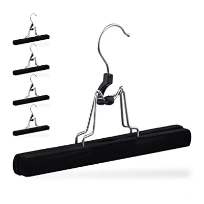 Imagen de Relaxdays Hosenbügel Samt 5er Set Pack 5 Perchas para Pantalones, Colgadores con Pinzas Faldas, Funda Terciopelo, 25 cm, Antideslizantes, Negro, 16,5 x 2,5 cm