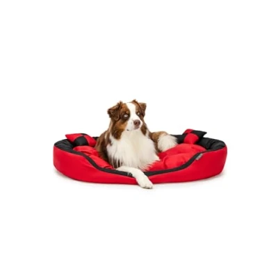 Imagen de lionto Cama para Perros 4 en 1 cojín Cesta con Reversible, (L) 110x80 cm Rojo/Negro