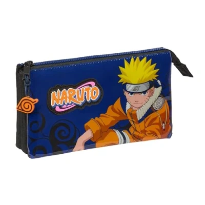 Imagen de Safta Naruto Ninja Portatodo Triple, Estuche Infantil, Niño, Ideal para Niños en Edad Escolar, Cómodo y Versátil, Calidad Resistencia, 22x3x12 cm, Color Negro/Azul
