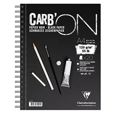 Imagen de Clairefontaine, 975043C, Bloc de papel dibujo Negro Carb&#039;ON, 20 Hojas, A4 (21x29,7 cm), 120gr,
