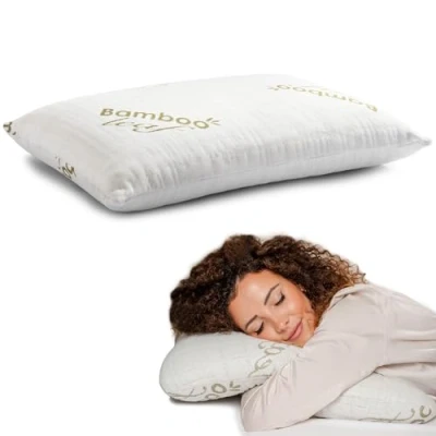 Imagen de Flowen Almohada Viscoelastica Cojin Cervical y Cuello Ortopédico para Dormir Antiácaros Antialérgico Transpirable Ideal Dolores de Forro en Bamboo Antibacteriano Extraíble Lavable