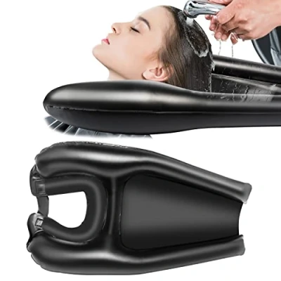 Imagen de Lavacabezas Portatil para Casa Hinchable de Plástico Lava Cabezas Portátil Lavabo la Cama o en Silla Ruedas Peluqueria Post Cirugía Ancianos y Embarazadas, Negro