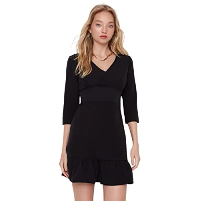 Imagen de Trendyol Mini Ruffle hem Regular Dress Vestido, Negro, 66 para Mujer