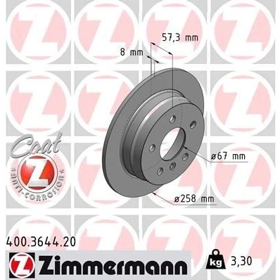 Imagen de ZIMMERMANN COAT Z 400.3644.20 Disco de freno 258 8 6/5 5 112 macizo revestido MERCEDES BENZ: Clase B, A