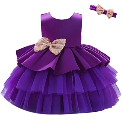 Imagen de Lito Angels Vestido de Dama Honor Boda Fiesta Elegante con Diadema para Bebe Niñas Talla 9 12 Meses, Morado