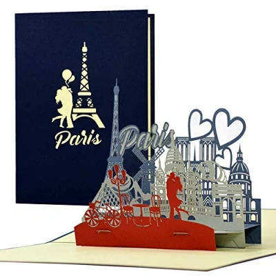 Imagen de tarjeta regalo de viaje 3D desplegable para él o ella en la ciudad del amor, vale cumpleaños París, idea regalo, A124AMZ