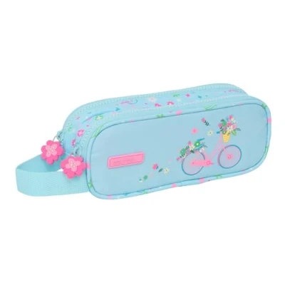 Imagen de Safta Portatodo Doble, Tejido Reciclable, Estuche Infantil, Niño, Ideal para Niños en Edad Escolar, Cómodo y Versátil, Calidad Resistencia, 21x6x8 cm, Color Azul